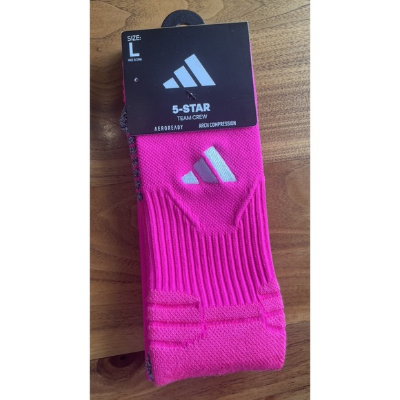 adidas Aeroready 5-Star Team Crew Socks, Shock Pink, Size Large M8-12/W10-13 NEW - Picture 1 of 5